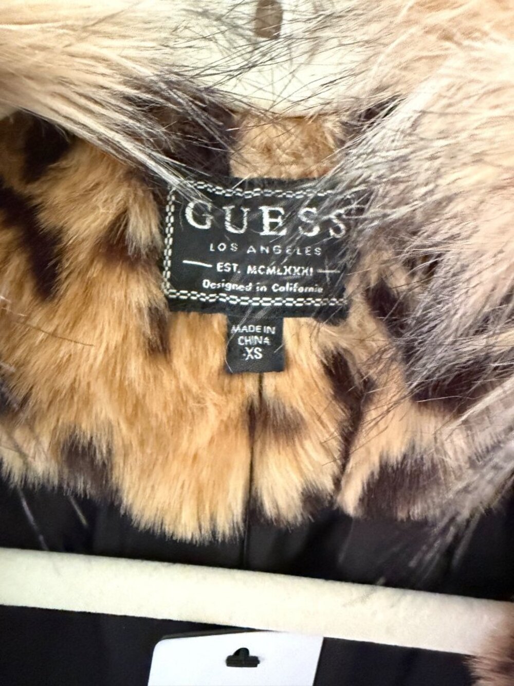 Guess Womens Faux Fur Bold Allover Leopard Coat Phoebe Size XS Brown Casual New - Picture 4 of 14